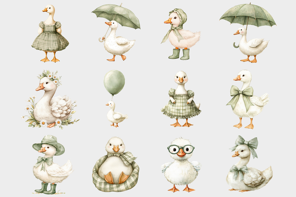 Watercolor Green Silly Goose Clipart, a Seasonal Illustration by Design Market (Photo 3 of 5)