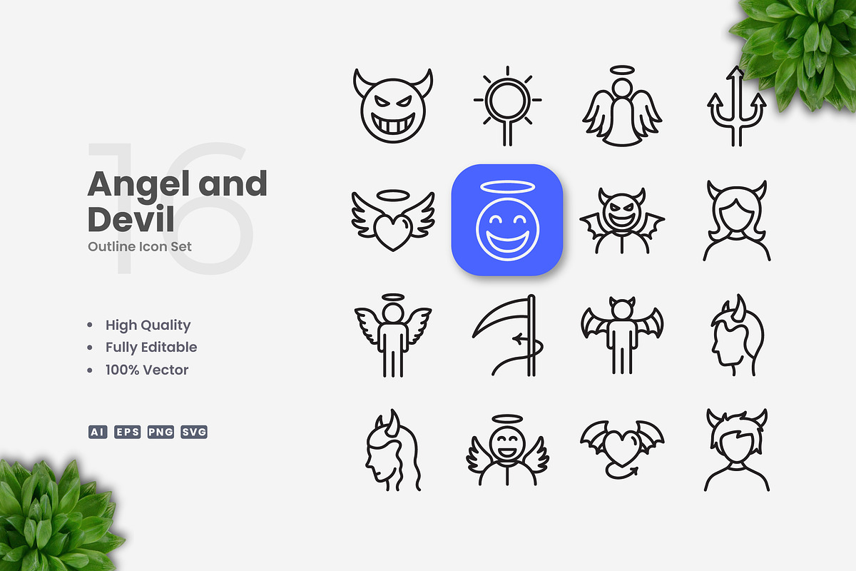Angel and Devil Outline Icons, an Outline Icon by Upnowgraphic