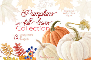 Pumpkins In Fall Leaves Collection