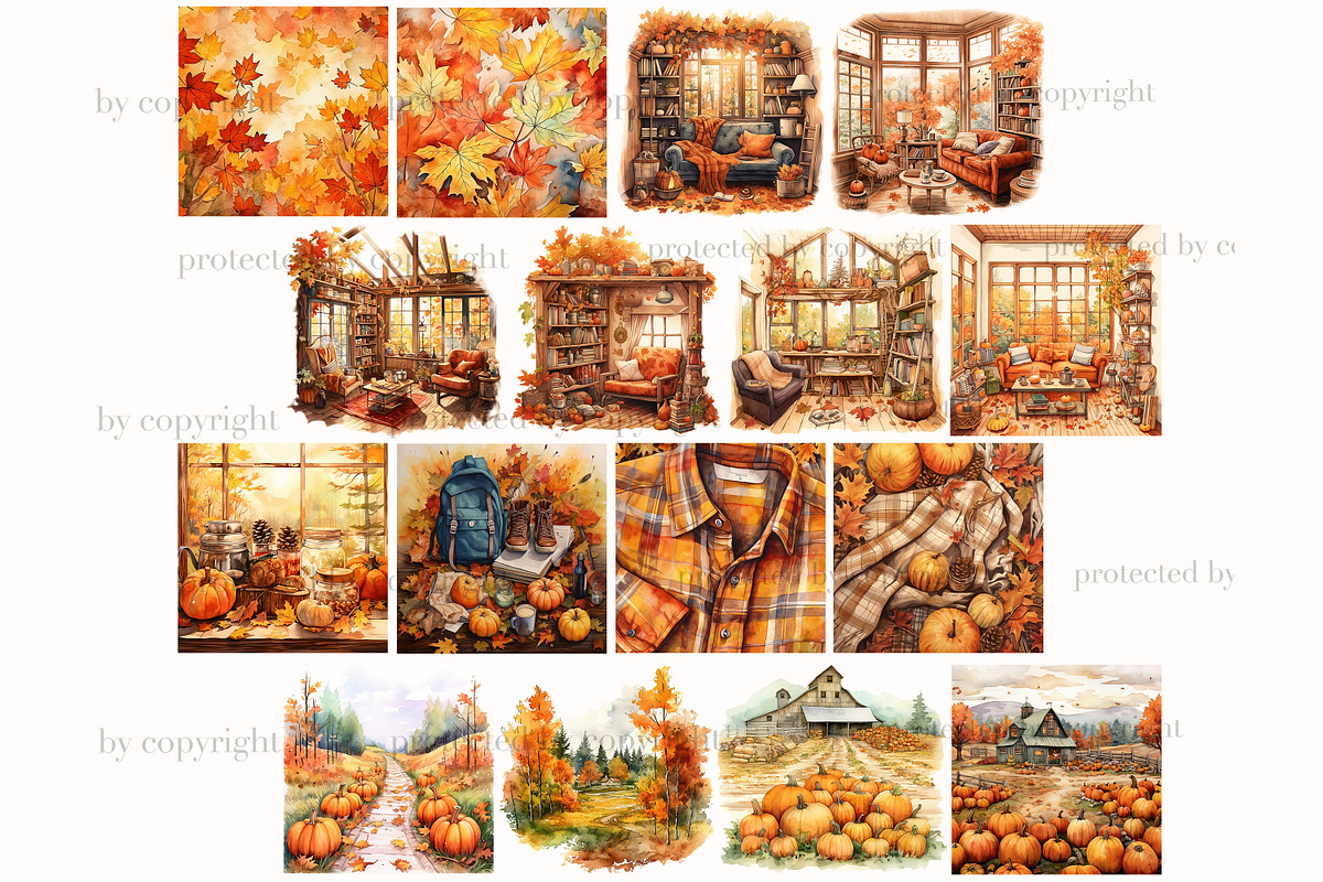 Autumn Scenes Clipart | Fall Bundle, a Seasonal Illustration by GlamArtZhanna (Photo 3 of 5)