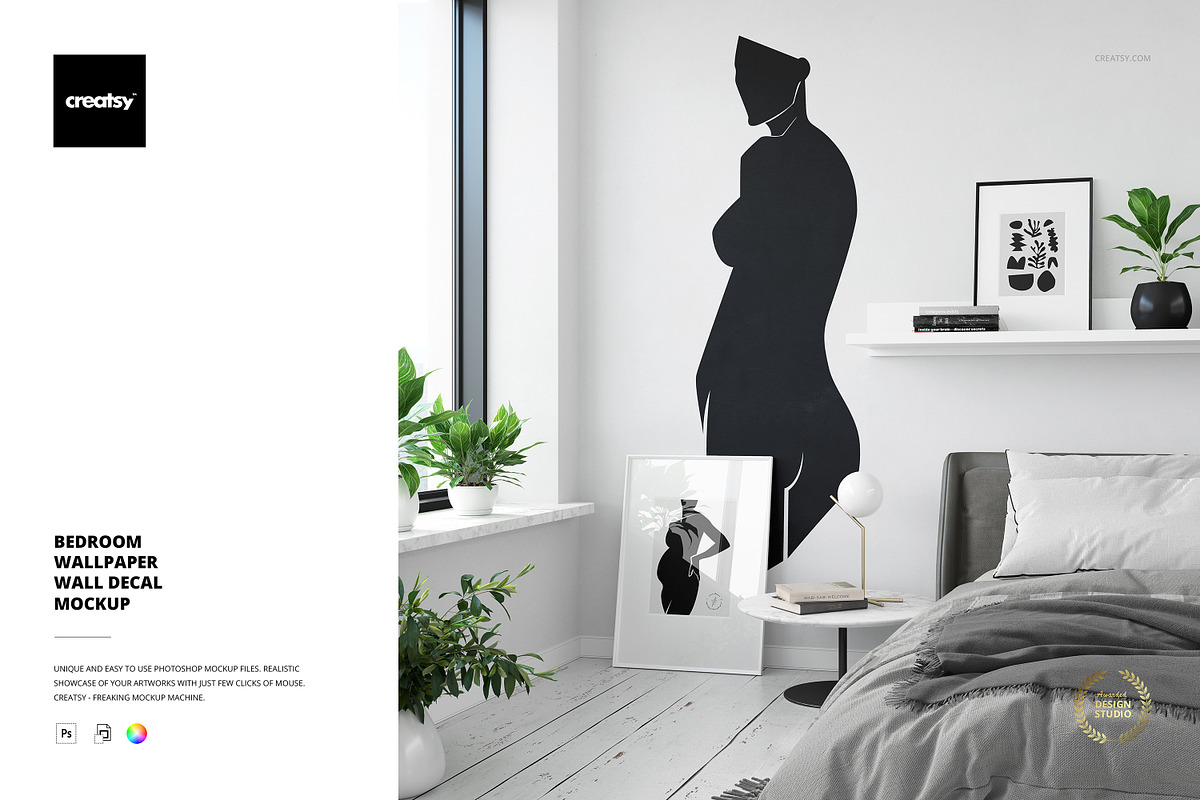 Bedroom Wallpaper Wall Decal Mockup, a Product Mockup by creatsy2 (Photo 1 of 6)