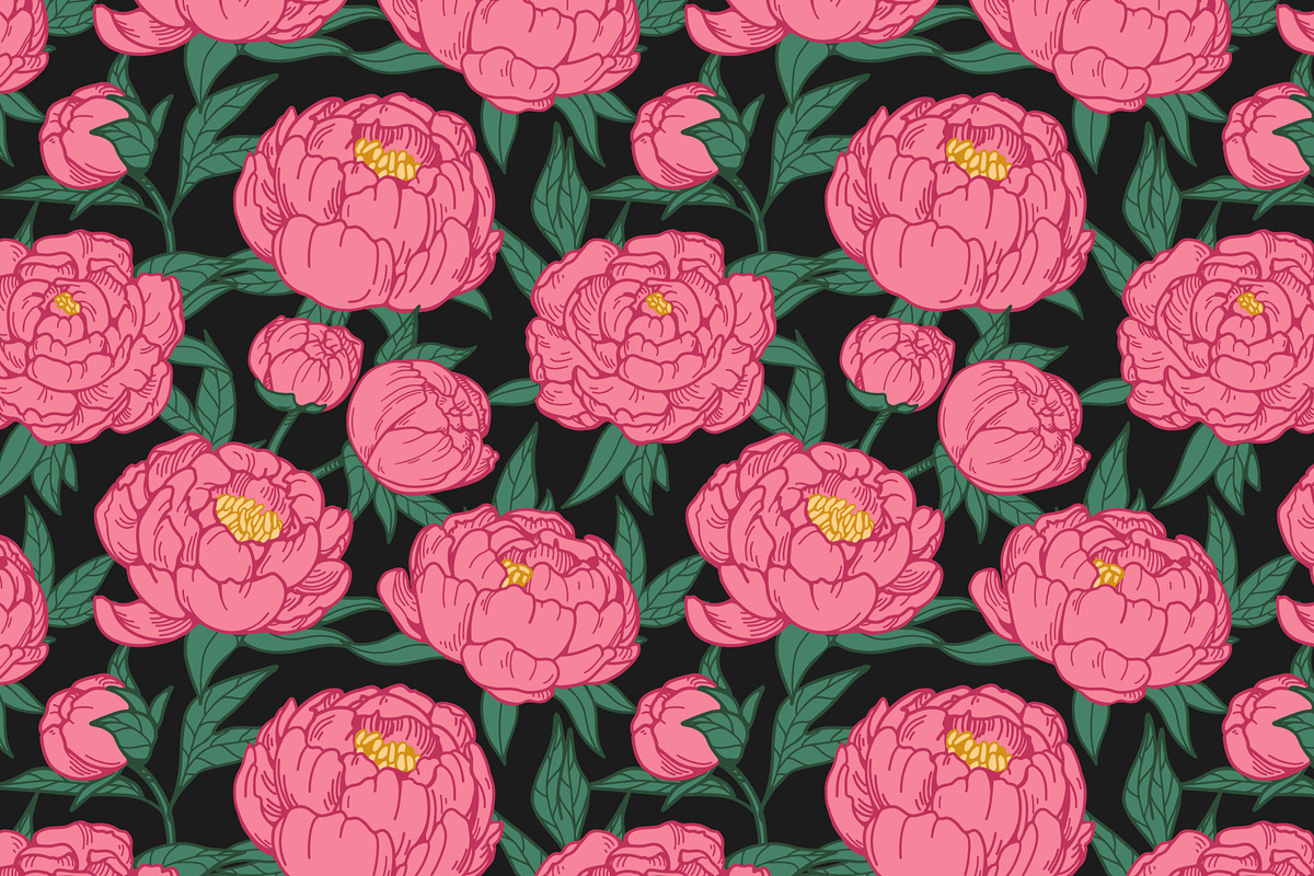 Peony flowers patterns, backgrounds, a Decorative Illustration by Good Studio (Photo 6 of 11)