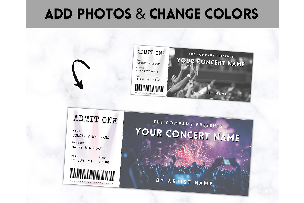 Editable Concert Ticket Template, a Templates & Theme by Templatables (Photo 2 of 7)