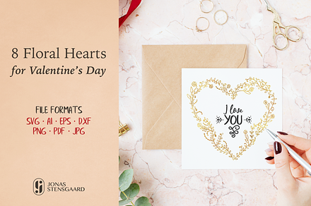 Eight Floral Valentine's Day Hearts