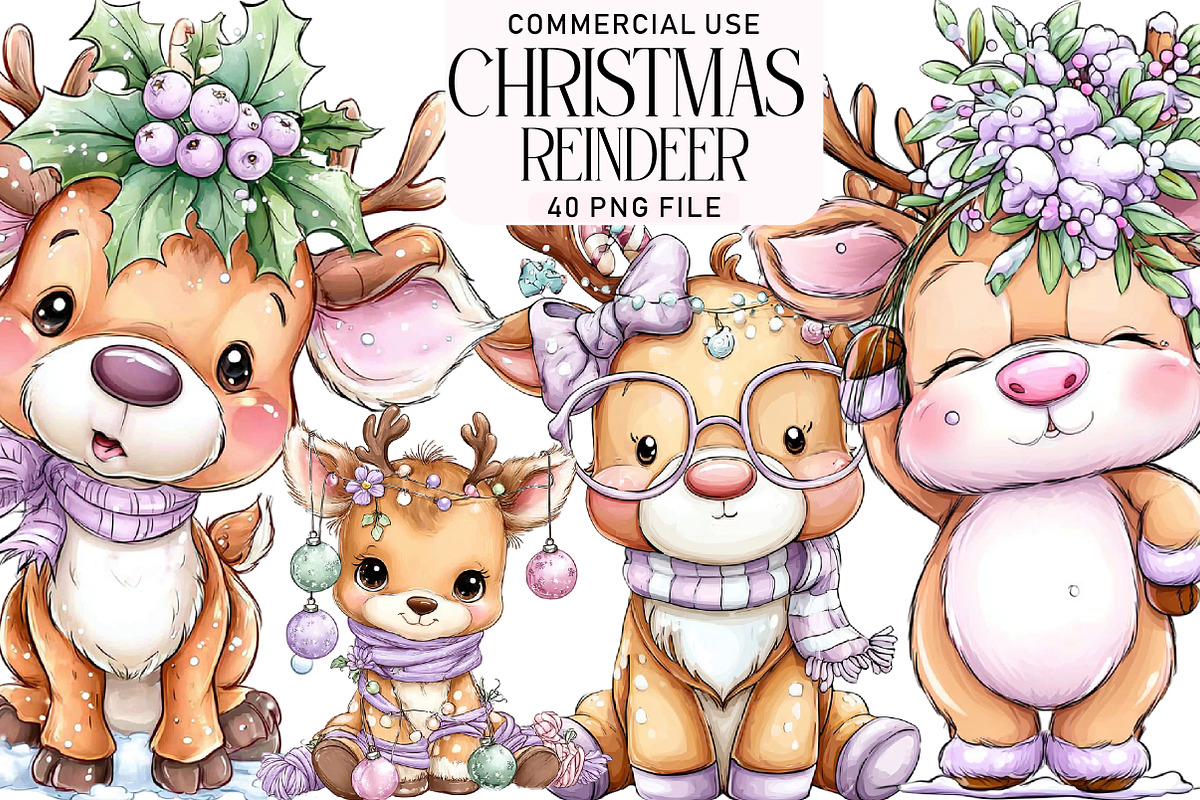 Funny Christmas Reindeer Clipart, an Illustration by Daily.Designs (Photo 1 of 5)