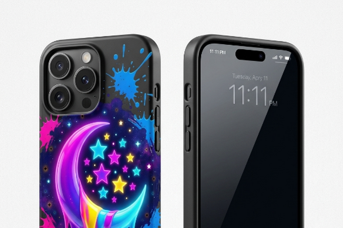 Neon Crescent Moon Stars Art, a Shirt Mockup by Vector Stall (Photo 12 of 14)
