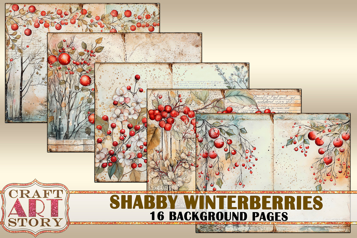 Shabby Winterberries Blank Pages, a Seasonal Illustration by CraftArtStory (Photo 2 of 4)