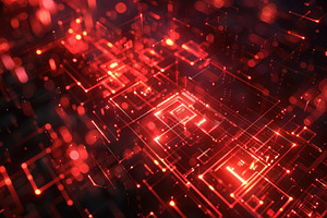 Glowing red neon cubes represent blo, a Photo by LOGOCREATIVE
