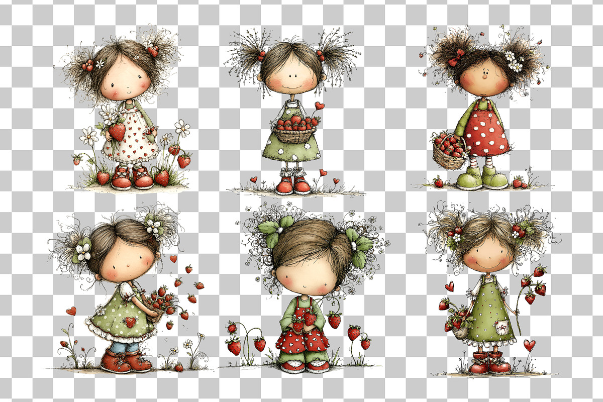 Cute Strawberry Girl Clipart, a Person Illustration by Nicolle's Colorful Art (Photo 5 of 9)