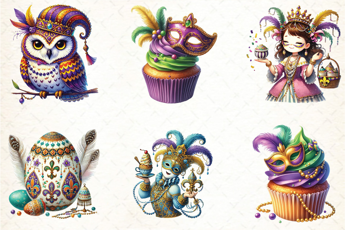 Watercolor Mardi Gras  Sublimation, an Illustration by DreamCafeArt (Photo 3 of 3)