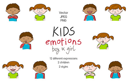 Kids emotions vector illustrations