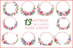 Pink Lavender Floral Wreath Bundle, an Illustration by BIPLOB EXPERT