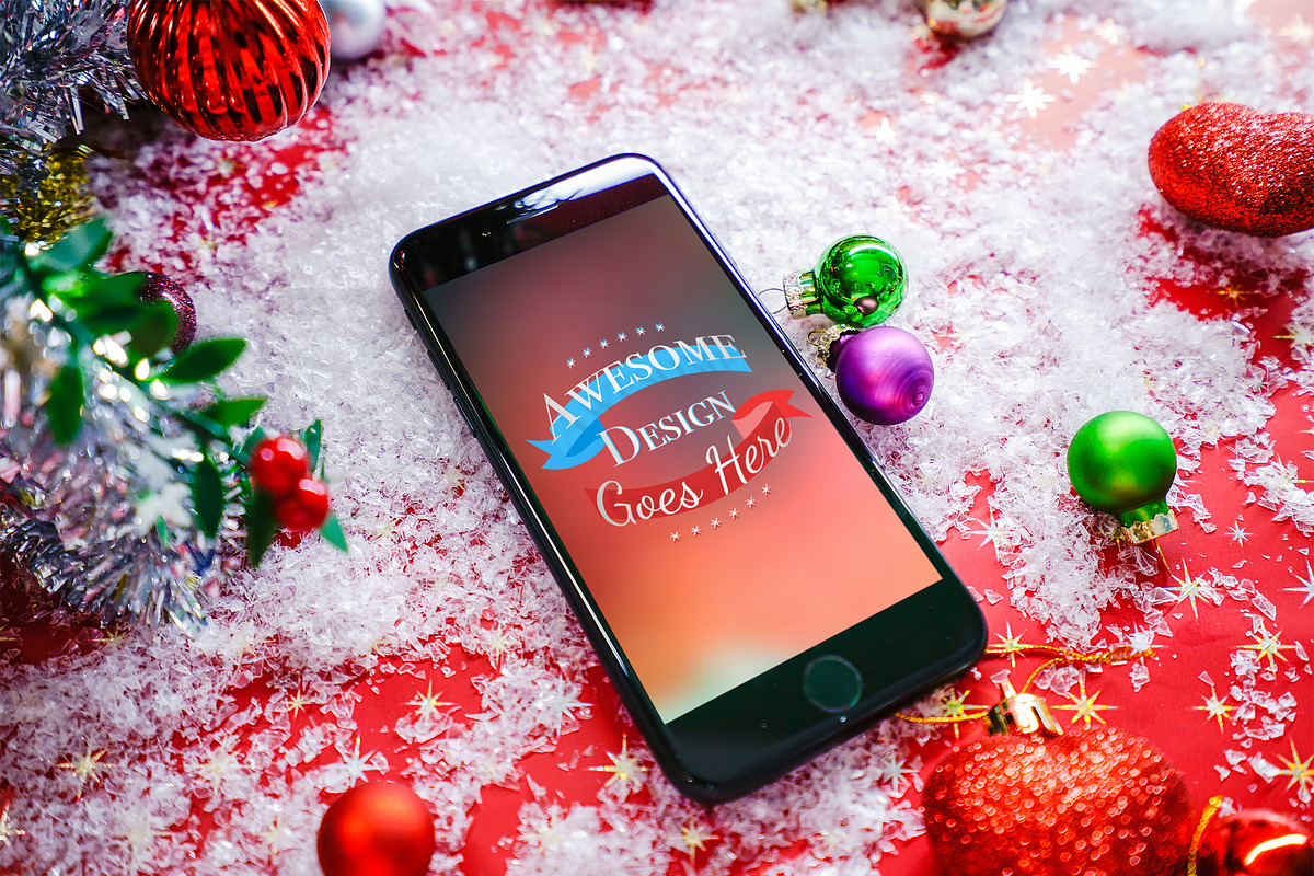 Christmas & New Year Mock-Up #9, an iPhone Mockup by EmilGuseinov (Photo 2 of 2)