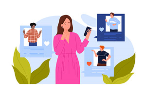 Choose man to date, single girl, a Person Illustration by Flashvector