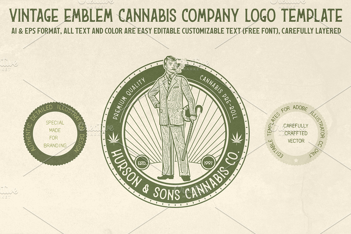 Vintage Emblem Cannabis Company Logo, a Branding & Logo Template by The Design For Co. (Photo 2 of 5)