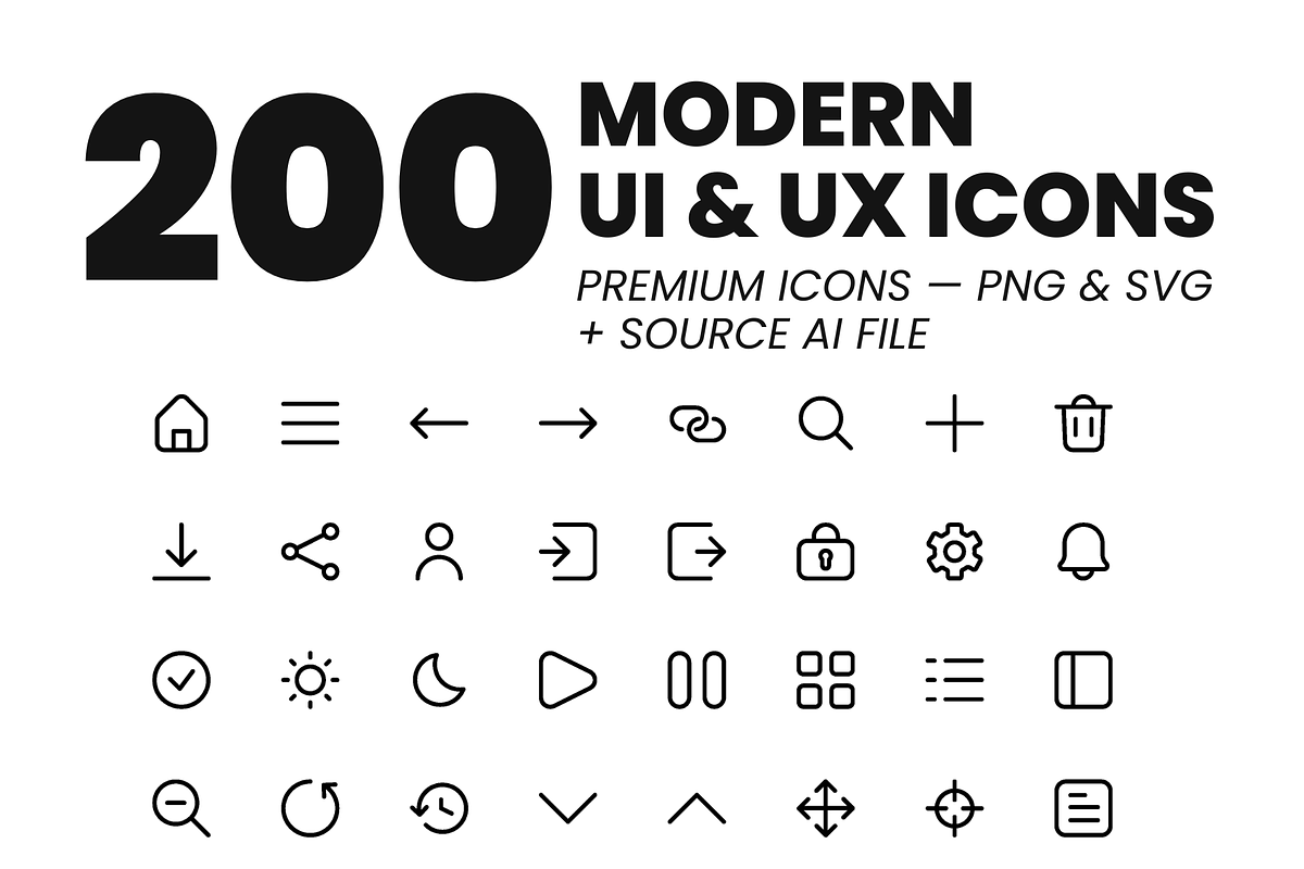 200 Modern UI-UX Icons for Apps, Web, an Outline Icon by Icons Drop (Photo 8 of 8)