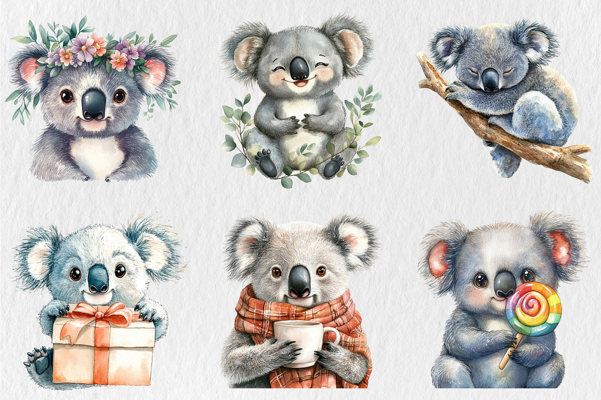 Cute Koala Clipart Bundle, an Animal Illustration by Rose Art (Photo 4 of 4)