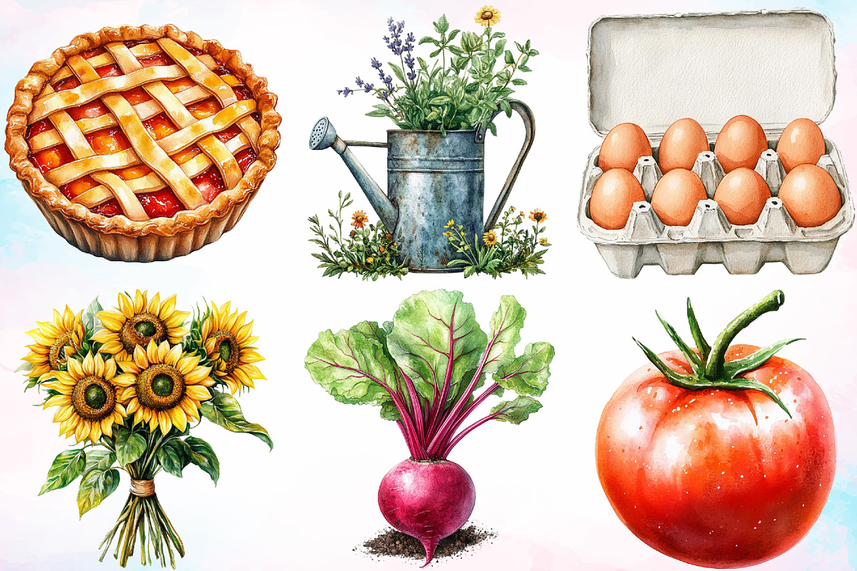 Watercolor Farmers Market Clipart, a Seasonal Illustration by Canvas Craft (Photo 2 of 5)