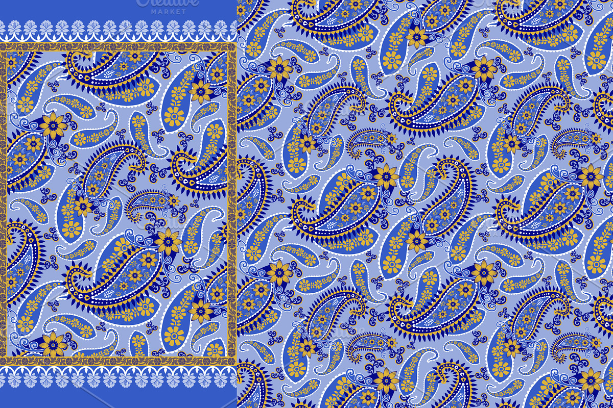 Blue Paisley Scarf Designs, a Pattern Graphic by ThaiByGaew (Photo 3 of 3)