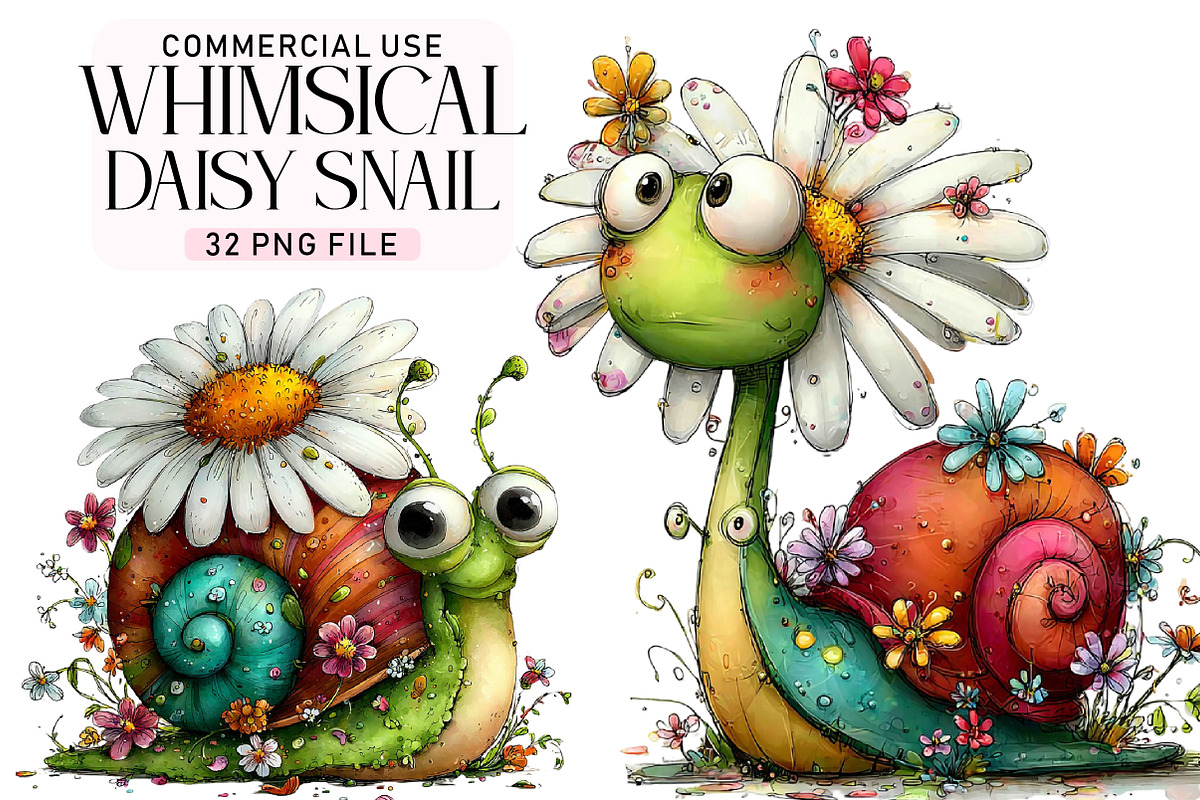 Whimsical Daisy Snail Clipart, a Seasonal Illustration by Daily.Designs (Photo 1 of 4)