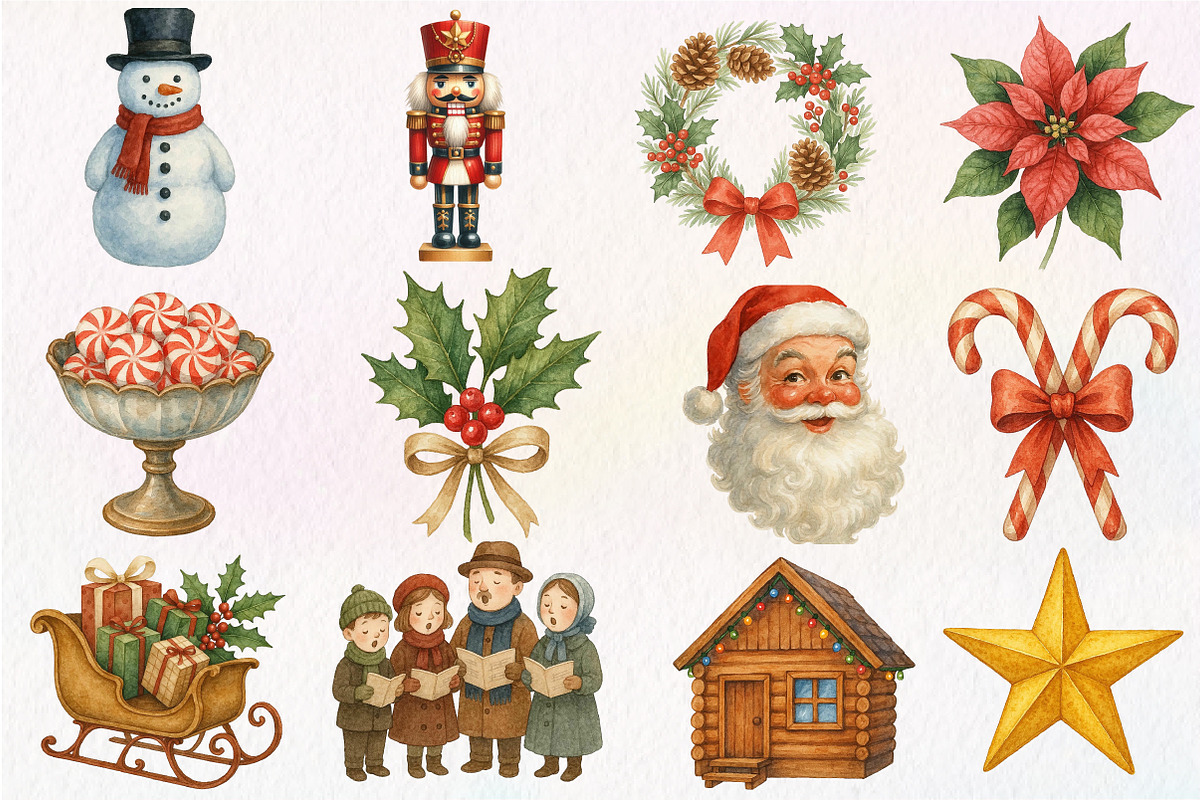 Vintage Christmas Clipart Bundle, an Illustration by Dream Creation (Photo 3 of 5)