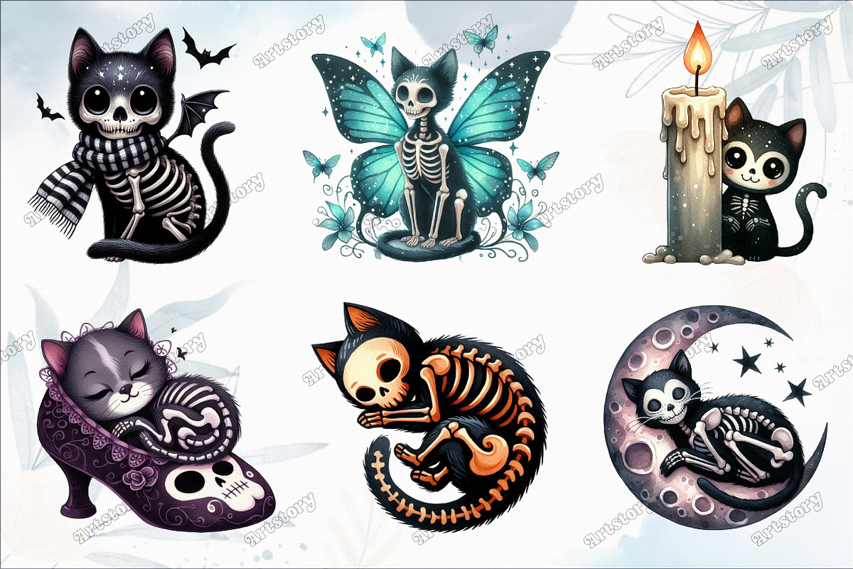 Skeleton Black Cat Clipart, a Graphic by designcity5 (Photo 3 of 5)