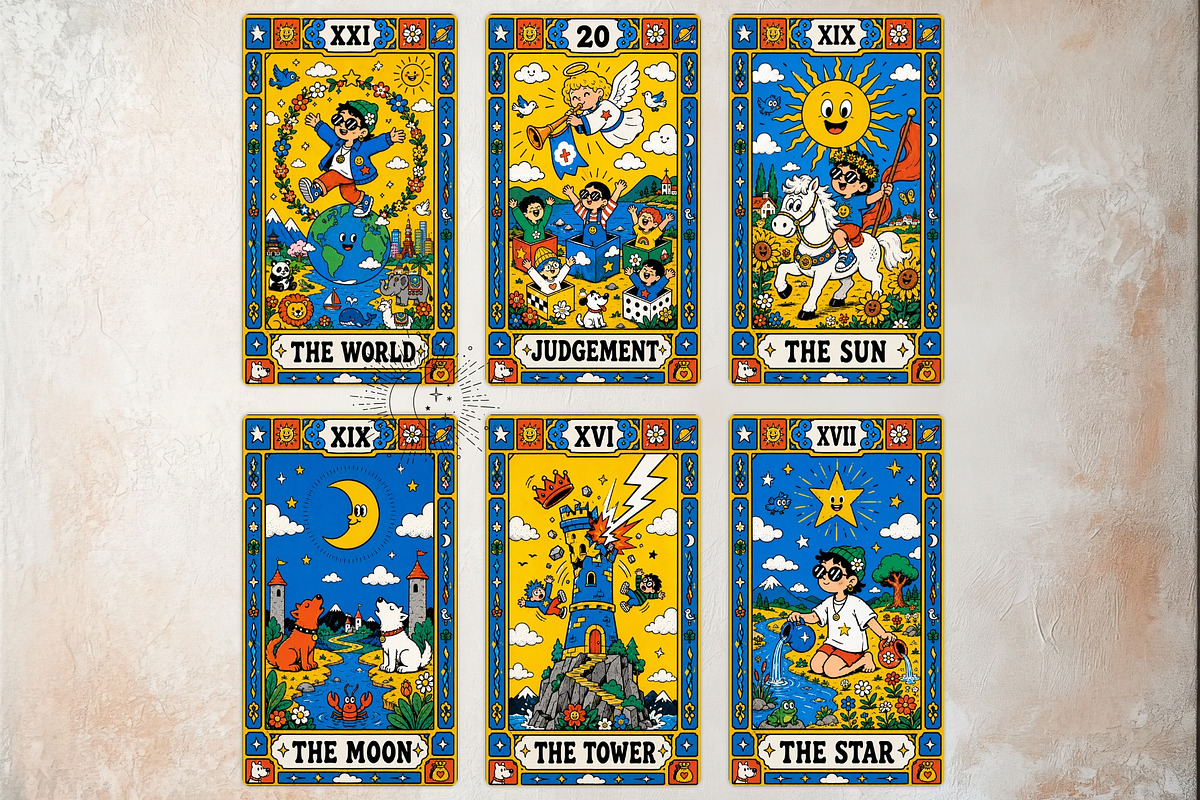 Sunny Doodle Yellow Tarot Cards, a Decorative Illustration by ThatsDesignArt (Photo 4 of 10)