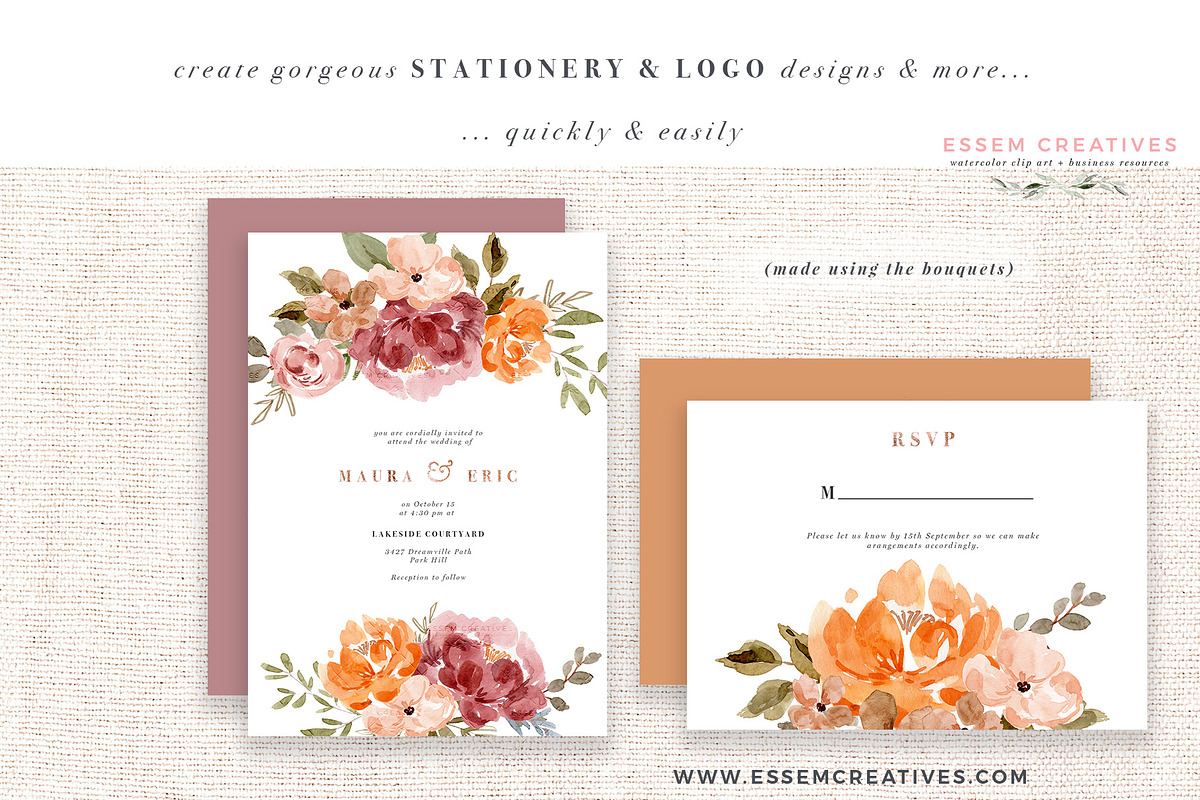 Orange Pink Fall Watercolor Flowers, an Illustration by Essem Creatives (Photo 2 of 12)