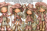 Funny Summer Western Girls Clipart, an Illustration by Canvas Craft (Thumbnail 1 of 7)