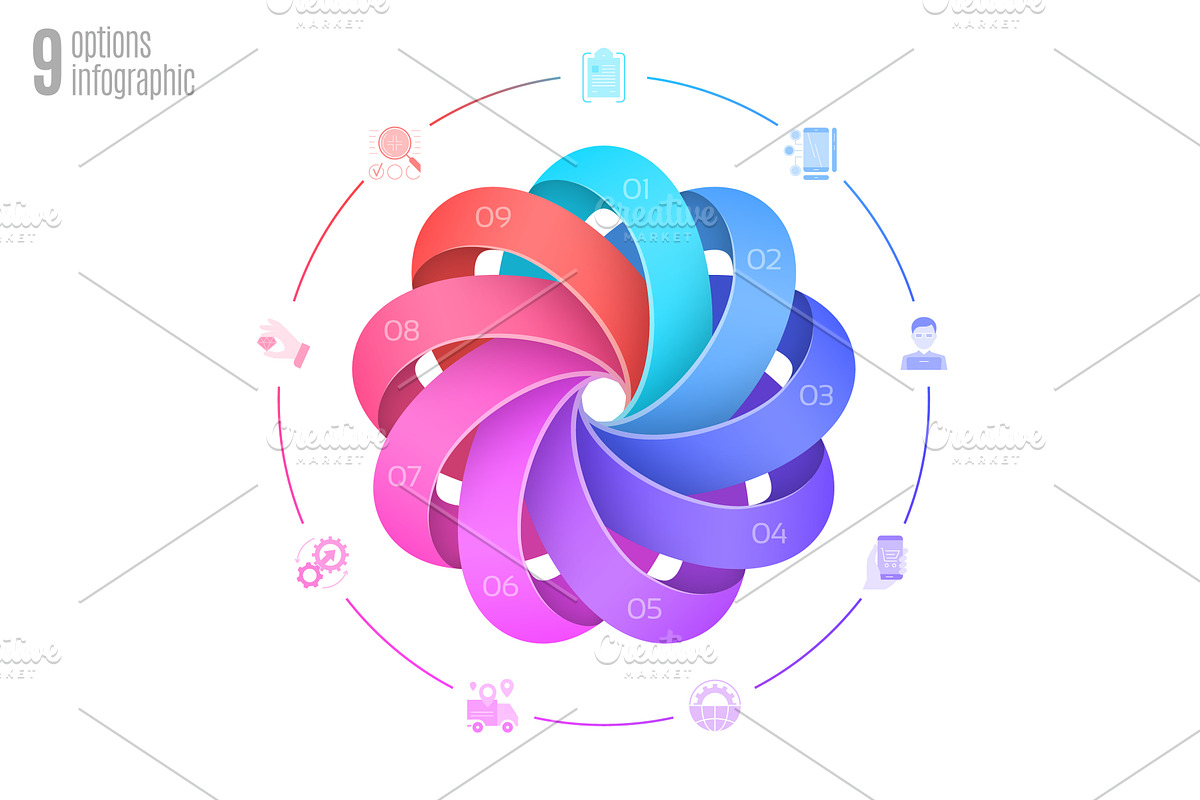 Circular diagram template with 9, an Illustration by RevelStockart