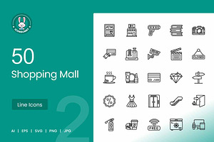 Shopping Mall Line Icons, an Icon by IconBunny