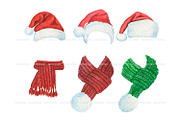 Watercolor Christmas hats and scarve, a Seasonal Illustration by ArtfulStudio (Thumbnail 8 of 10)