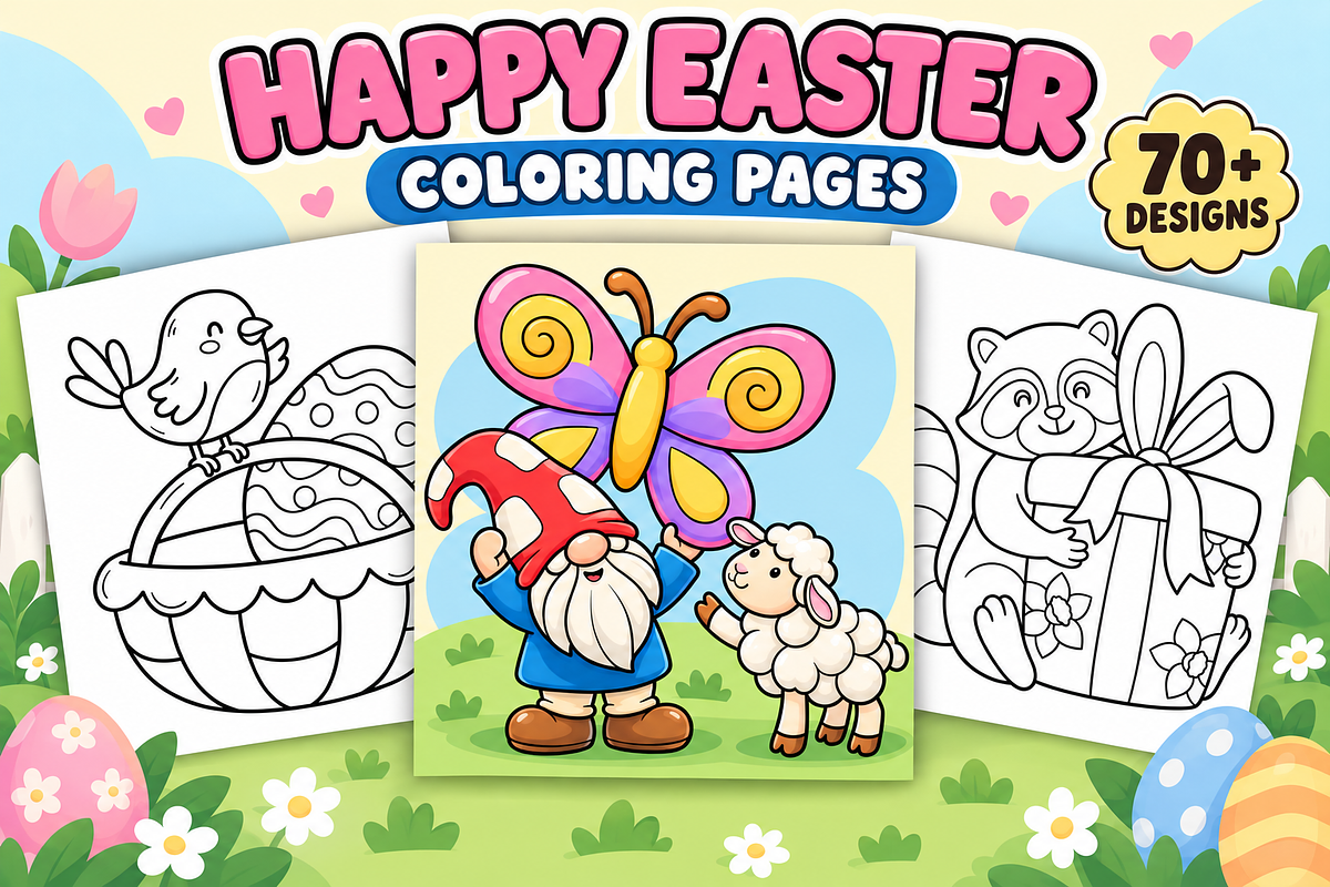 Happy Easter Coloring Pages Vol. 4, a Seasonal Illustration by Inkivelle Studio (Photo 1 of 3)