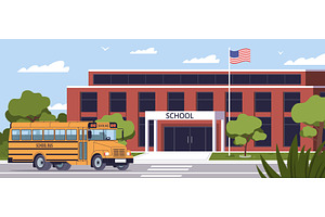 Yellow bus on street. American, a Transportation Illustration by YummyBuum