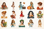 Vintage Pin Up Autumn Girl Clipart, an Illustration by Rose Art (Thumbnail 2 of 7)
