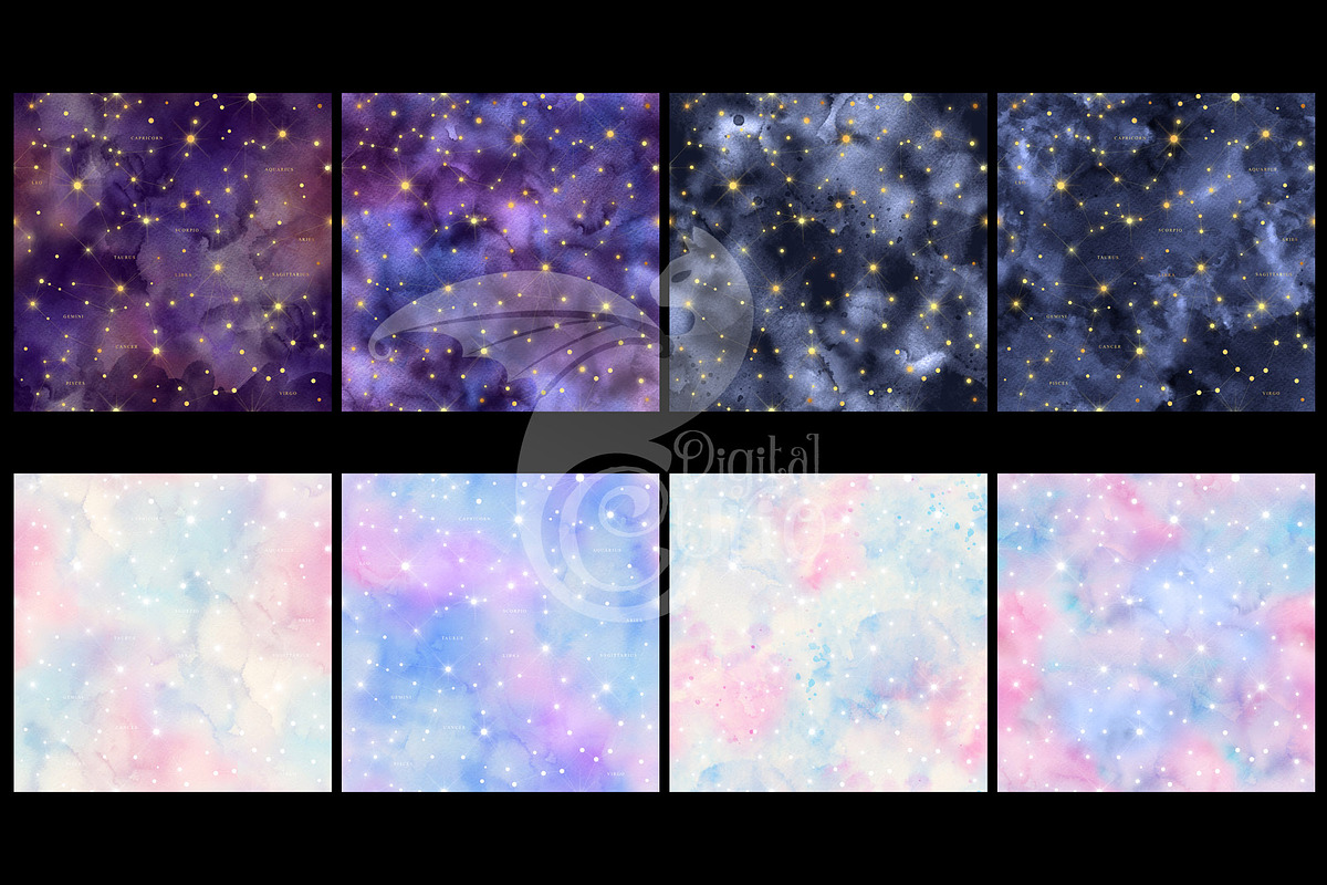 Watercolor Zodiac Digital Paper, a Texture Graphic by Digital Curio (Photo 3 of 4)
