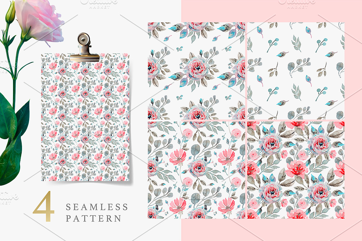Watercolor Floral Collection, a Decorative Illustration by karakotsya (Photo 2 of 8)