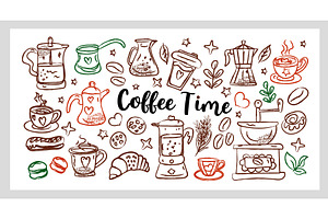 Coffee Time Set a cozy hand drawn
