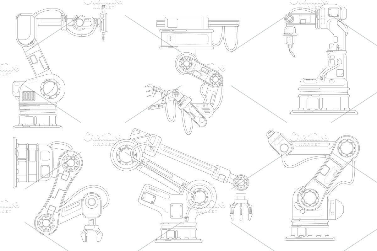 Industrial robotic arm set. Isolated, a Technology Illustration by studioworkstock