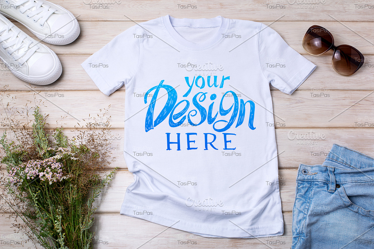 T-shirt mockup with wild flowers., a Print Template by TasiPas (Photo 2 of 4)
