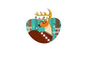 Christmas Card With Nerd Hipster Deer,Flat Illustration