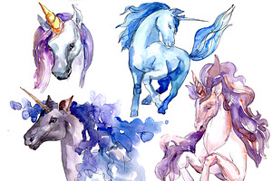 Magic Blue And Pink Unicorns PNG Set