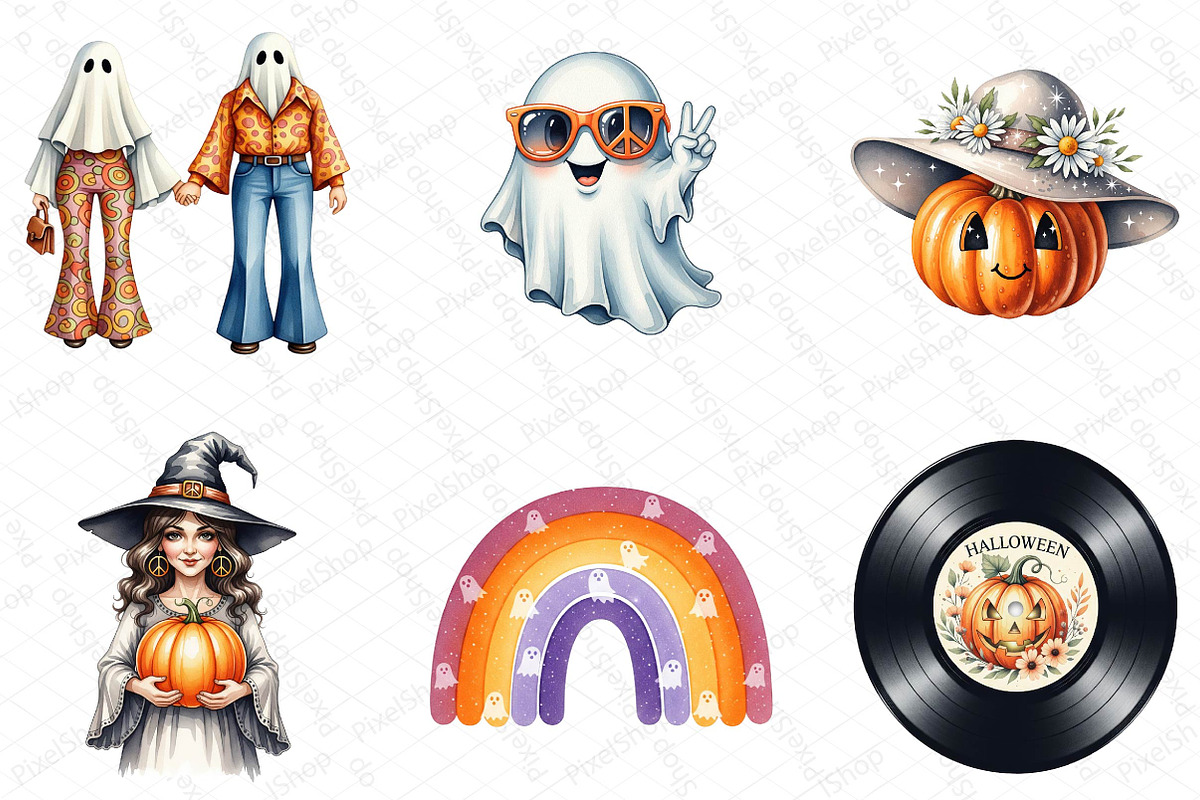 Groovy Retro Halloween Clipart, an Illustration by DreamPrint404 (Photo 5 of 5)