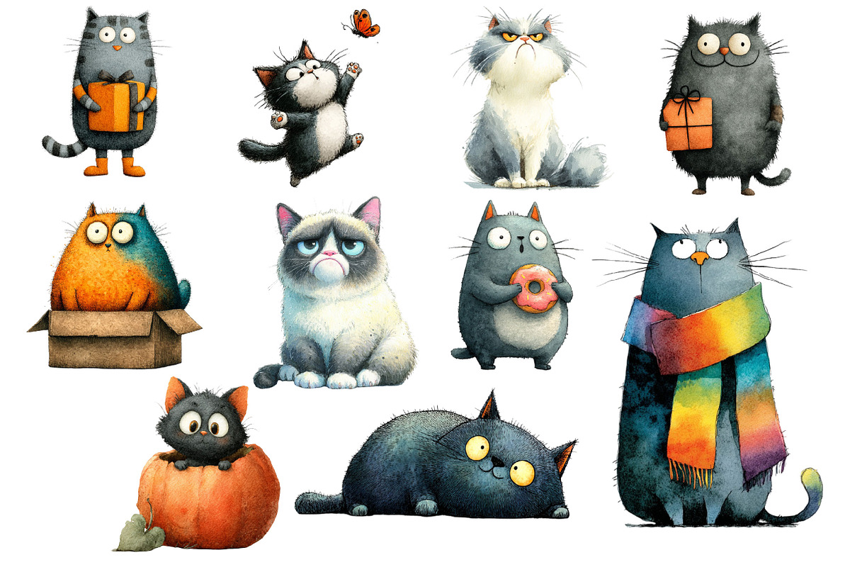 Quirky Cats Sublimation Clipart, an Illustration by Dream Creation (Photo 5 of 5)