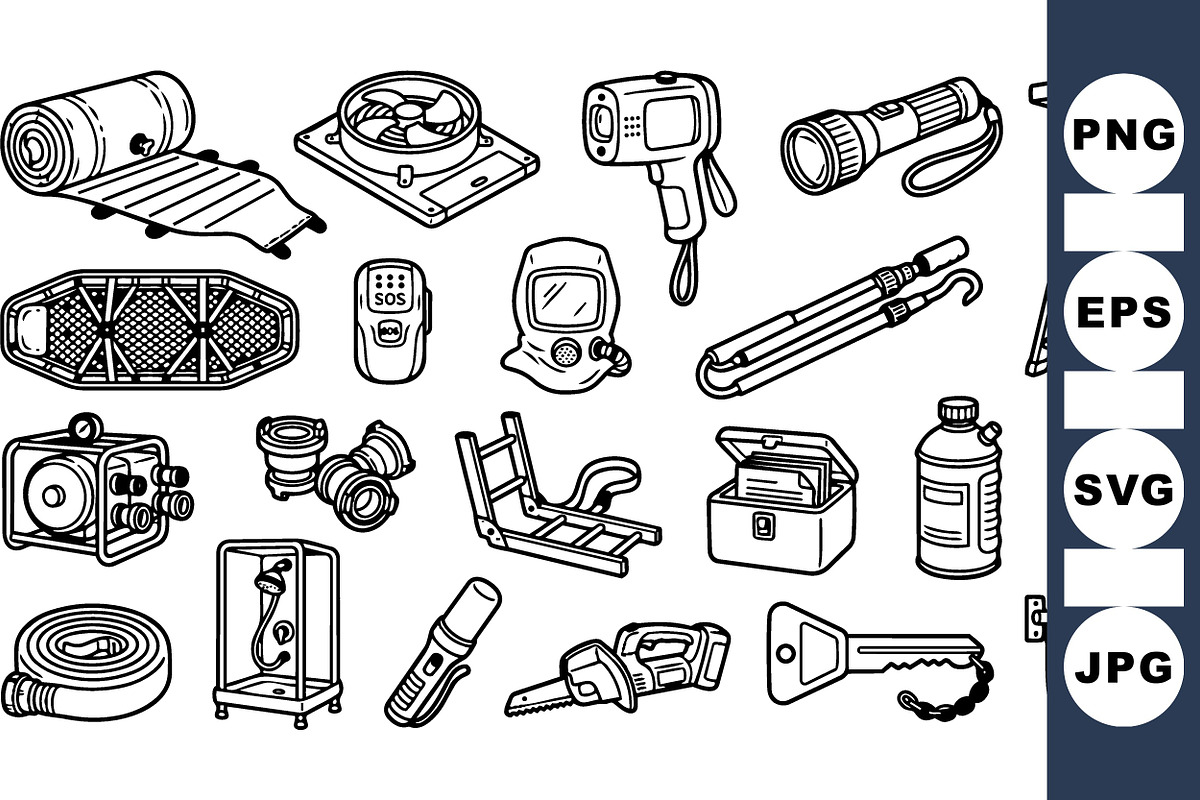 Rescue Equipment Line Art Set, an Illustration by designvectx (Photo 1 of 3)