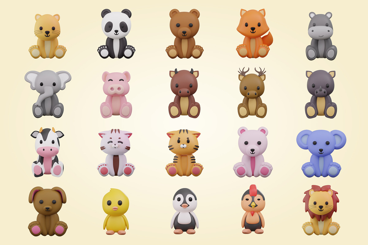 3D Cute Animal Illustration, an Animal 3D Model by SLAB! Design (Photo 4 of 4)