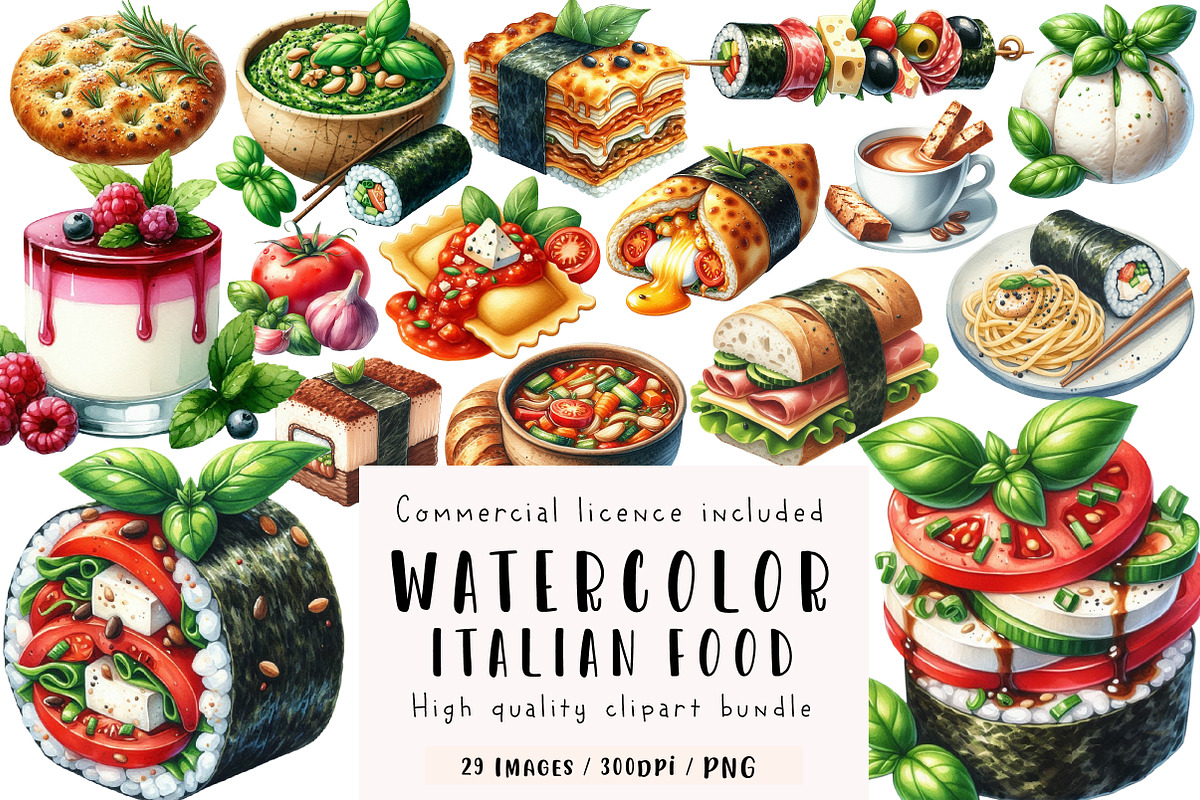 Watercolor Italian Food Clipart, an Illustration by CreationArt (Photo 1 of 5)