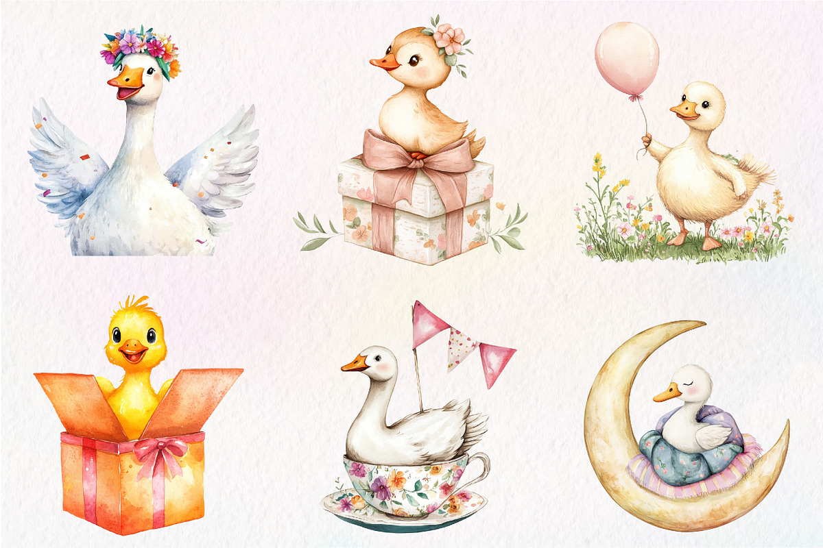 Watercolor Baby White Goose Birthday, an Illustration by CreationArt (Photo 5 of 5)