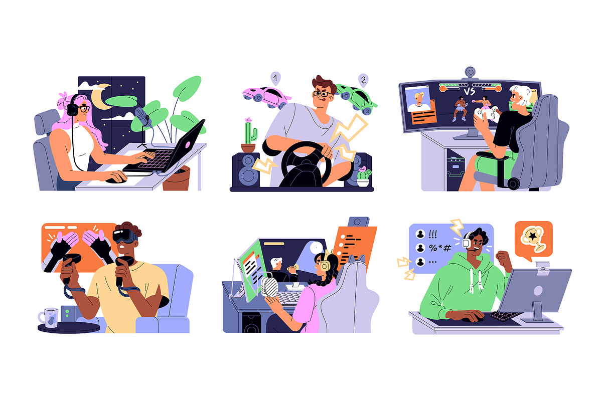 Gamers playing computer games set, an Illustration by PaperTrident (Photo 1 of 11)