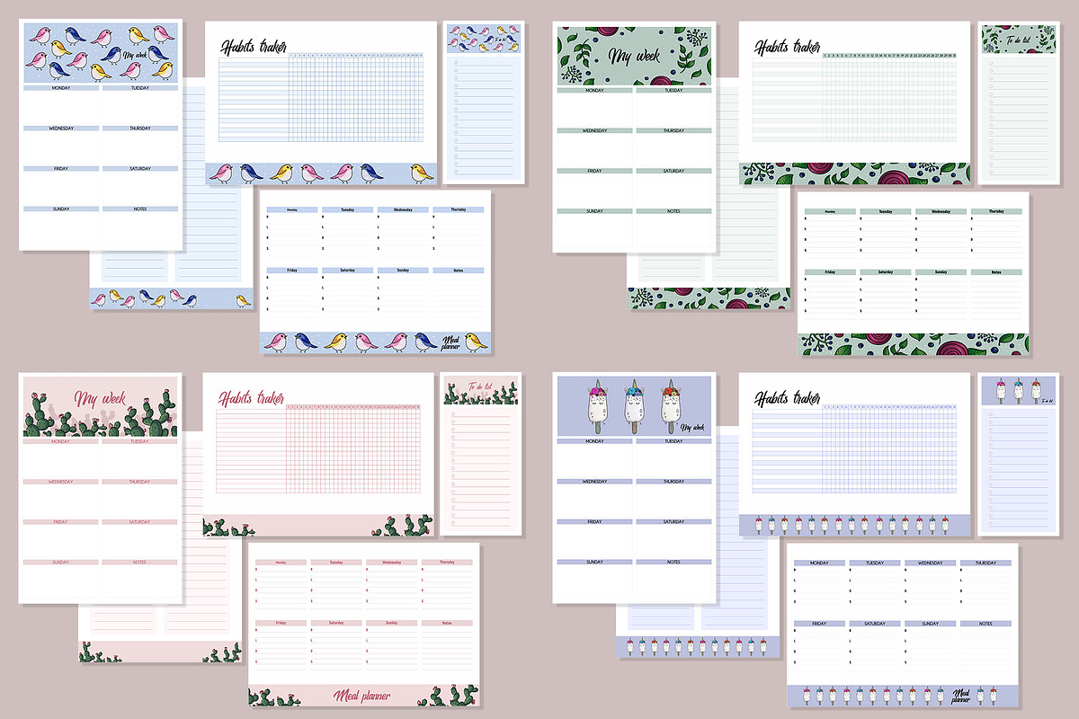 Cute illustrated planner set, a Stationery Template by Pixel Charm Studio (Photo 2 of 6)